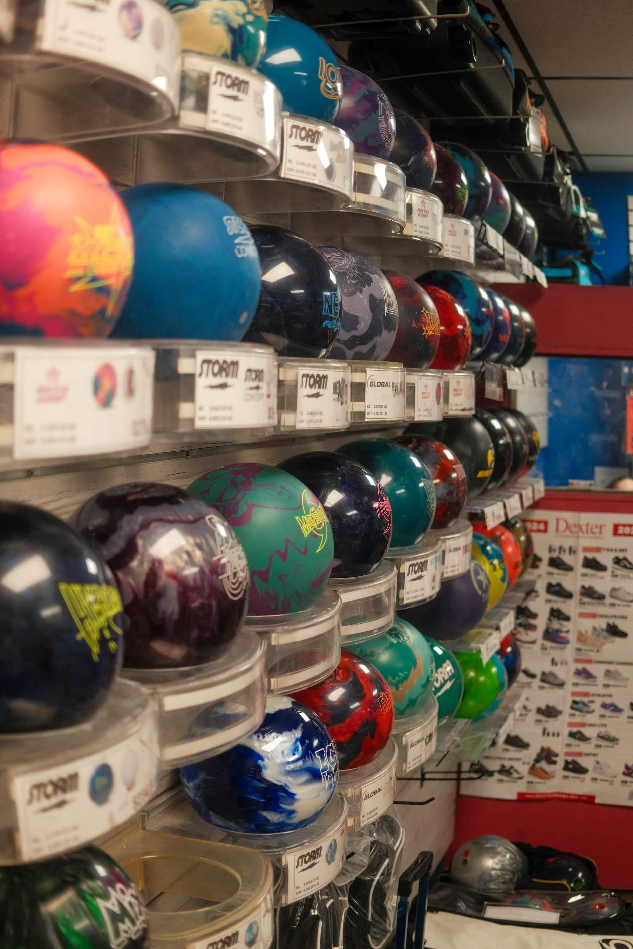 Bowling balls for sale in the pro shop