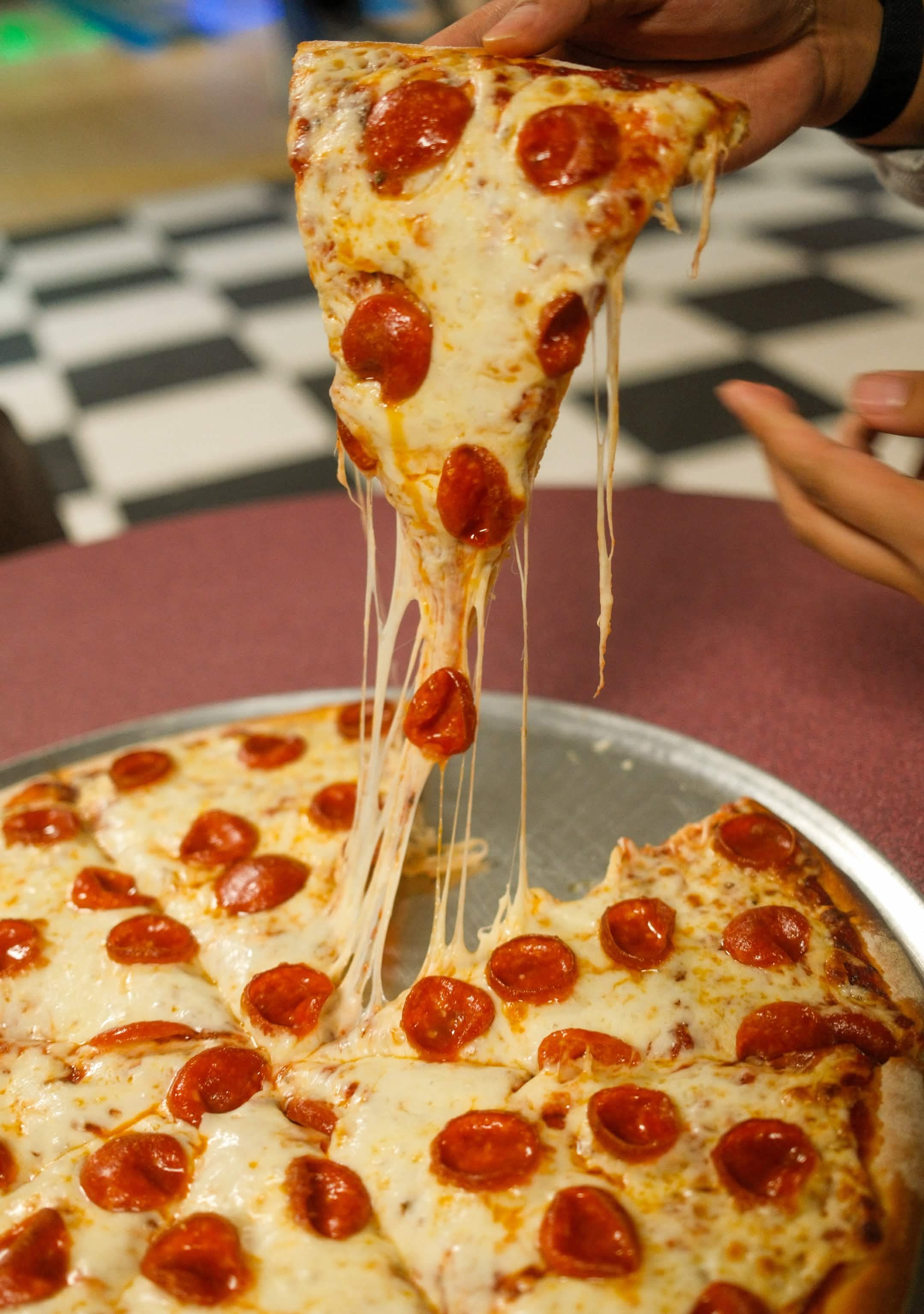 Fresh pizza from the Century Lanes snack bar