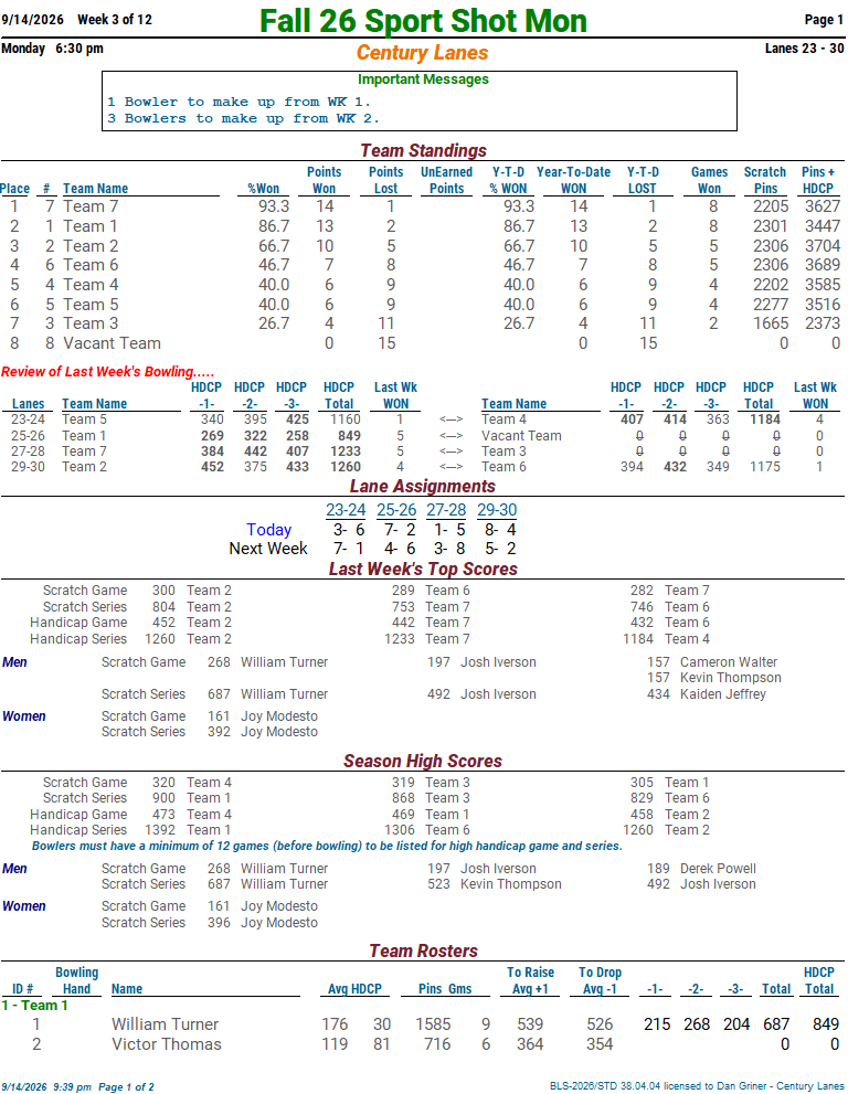 Week 3 standings page 1